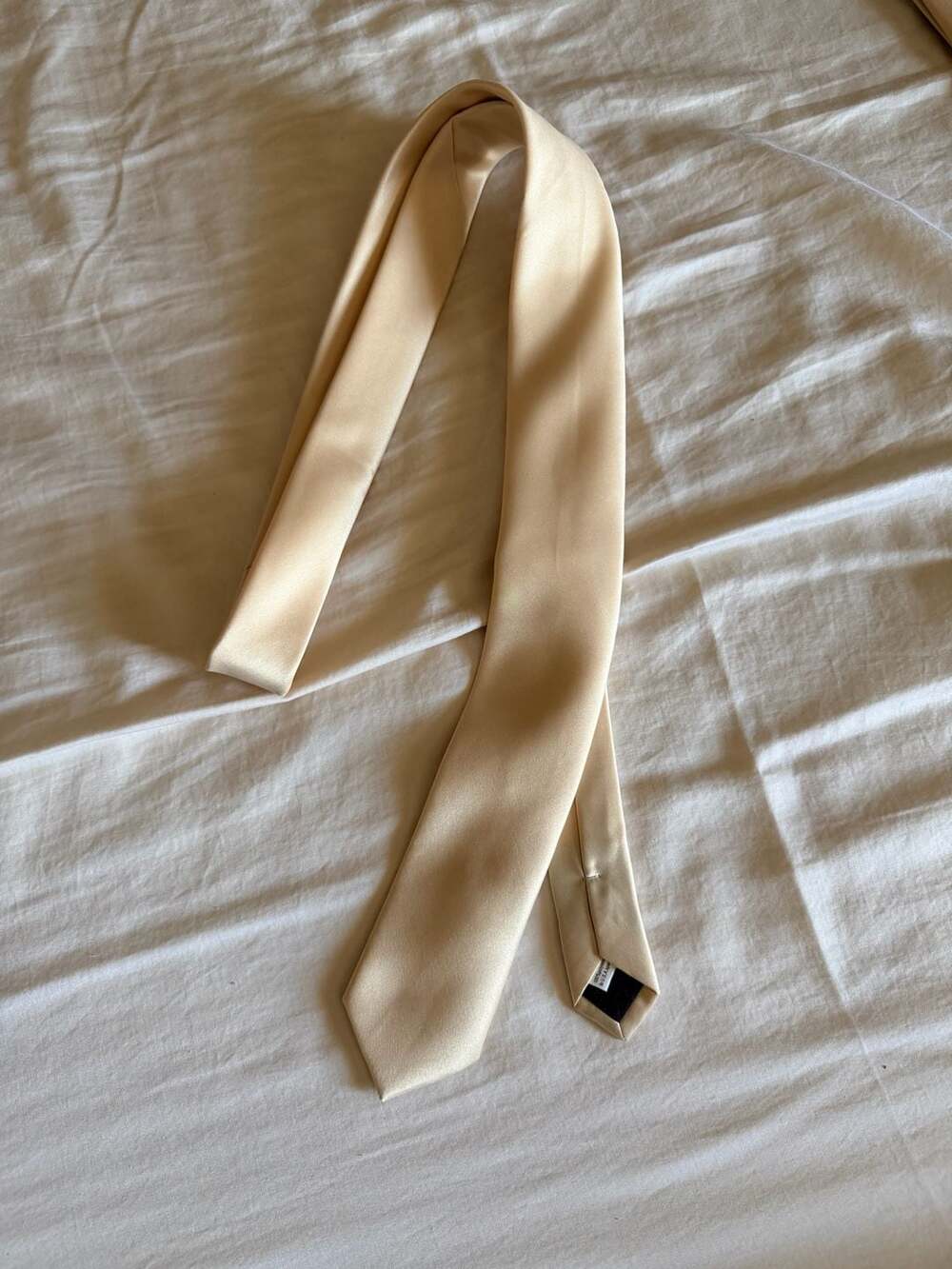Vesuvio Napoli Solid Beige Skinny Necktie Unworn